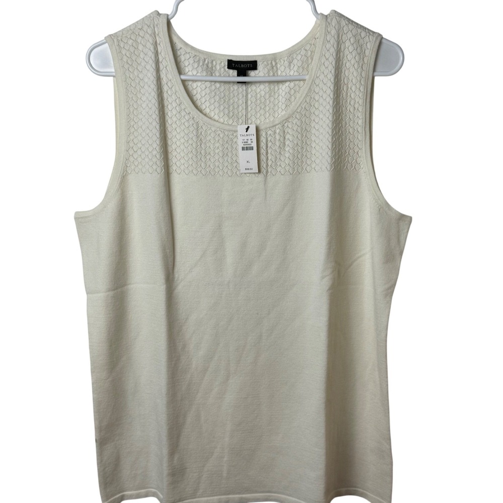 Talbots Shell Tank Women XL Ivory White Pointelle‎ Knit Sleeveless NEW